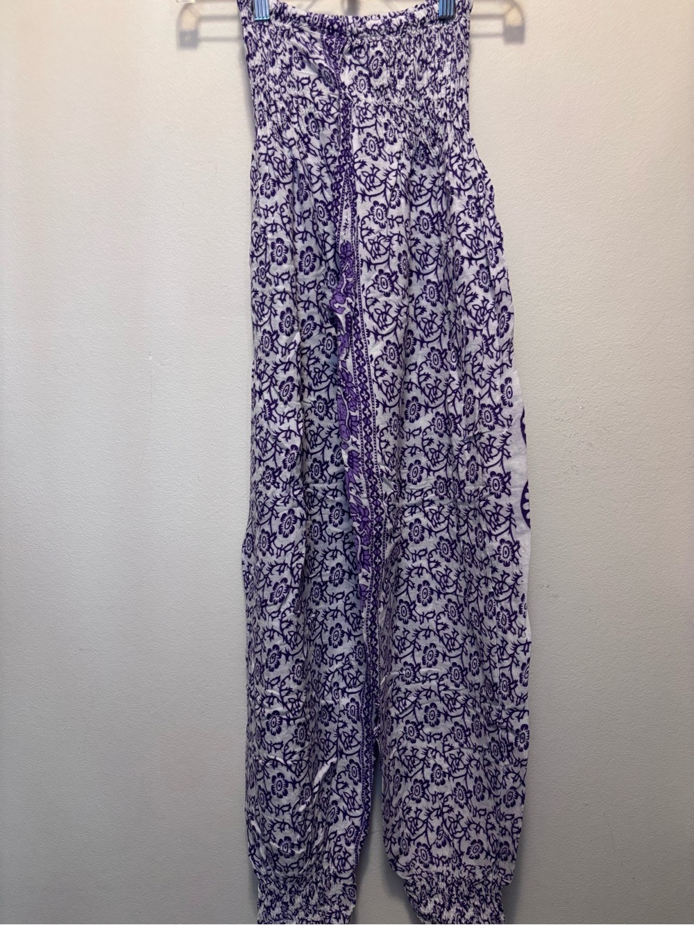 Smocked Waist Purple Floral Flowy Pants